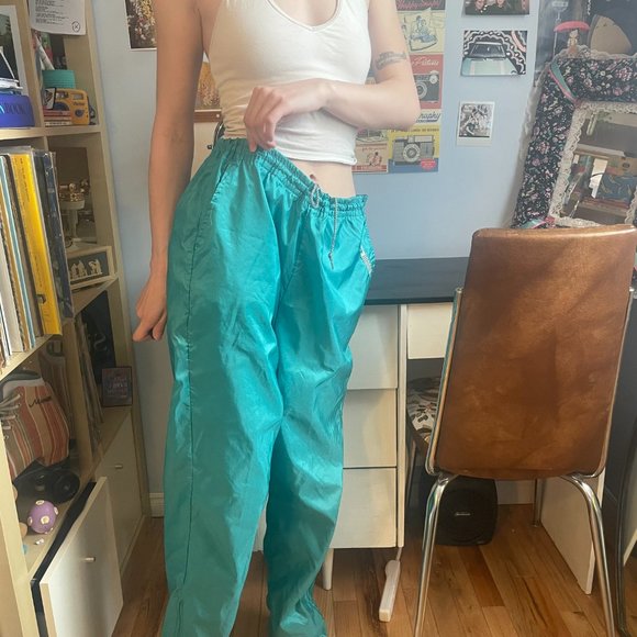 Mens Large Vintage 90s Neon blue windpants! - Picture 4 of 16